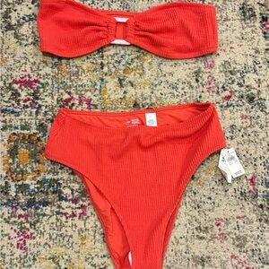 Aerie Red Textured Bikini Set
